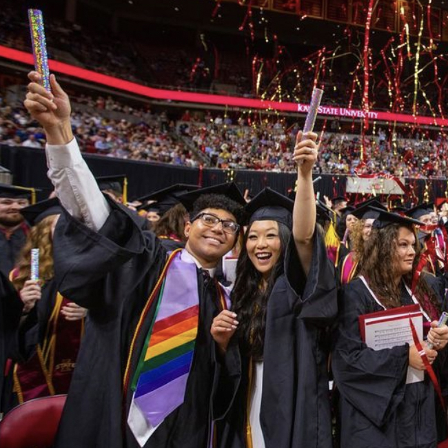 ISU students celebrating at graduation