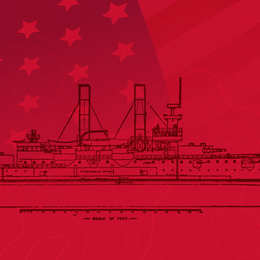 illustration of a ship overlayed over a United State flag