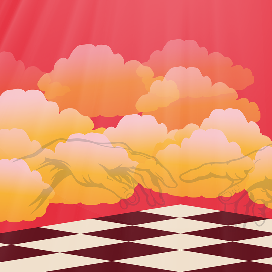 illustration of a chessboard and clouds