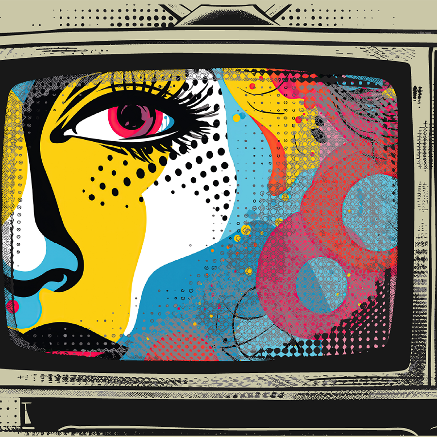 Illustration of a woman's portrait on a television