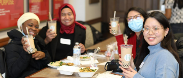 group of international students enjoying a lunch together